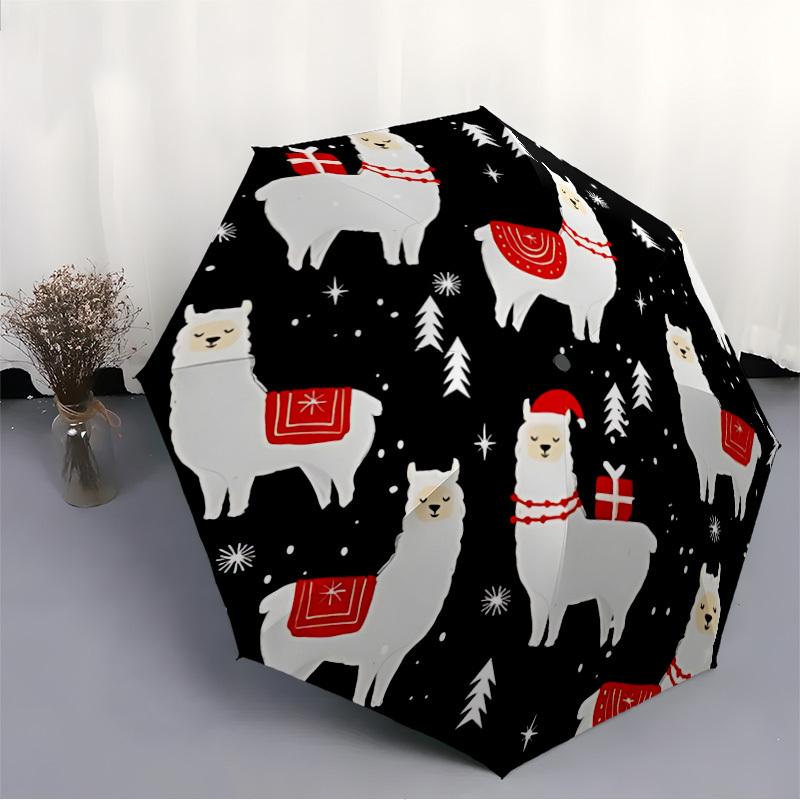 1pc Llama Christmas Pattern Automatic Folding Umbrella - Portable Collapsible 8-Rib Umbrella for All Seasons yy251119162