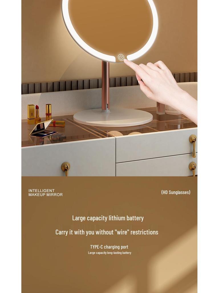 Rechargeable LED Vanity Mirror with Lights - Light Luxury Dorm Desktop Makeup Mirror