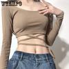 Women Long Sleeve O-Neck Lacing-up T-Shirts Female Spring Autumn Slim Casual Solid Tops Girl Bottom Shirts Streetwear