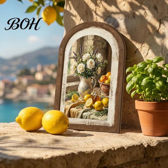 Floral Wall Art Decor Lemon Arched Decor, Pastoral Flowers Wooden Sign, Nordic Teak Wood Style Decoration for Home Kitchen Bedroom Living Room