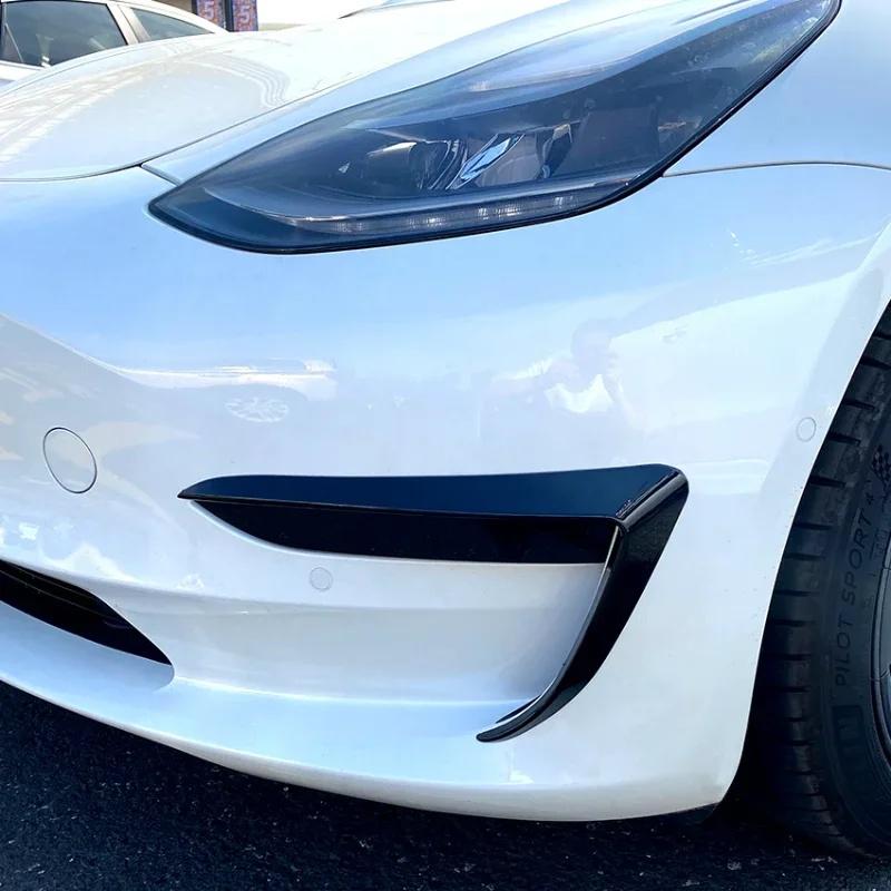 For Tesla Model 3 Y 2017-2024 Accessories Glossy Black Carbon Look Car Front Bumper Fog Light Frame Spoiler Decoration Body Kit