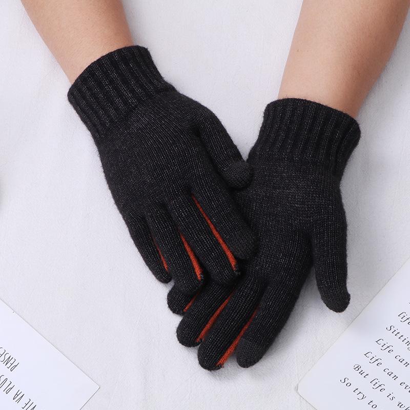 Gloves Men's Winter Warm Fleece Non-slip Couple Solid Color Outdoor Simple Finger Gloves