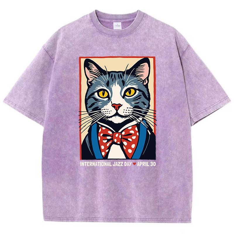 Хлопковые женские выстиранные футболки Международный день джаза 30 апреля Футболки с принтом Поношенные с круглым вырезом Свободные топы Одежда