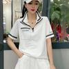 Stylish Summer New Fashion Print Age-Reducing Base Layer Women's High-End Half-Zippered Collar Short Sleeve T-Shirt