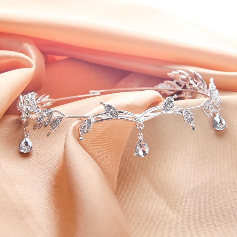 Свадебная тиара с листьями и каплями воды, полная дрель, свадебная тиара, корона, серебряная корона, тиара, свадебные аксессуары для волос, тиара