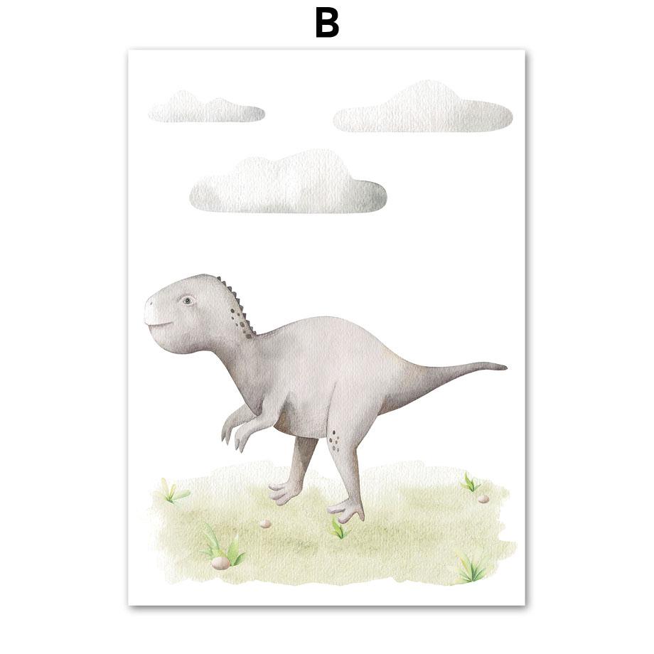 Мультфильм динозавр белые облака трава детская настенная живопись на холсте плакаты на скандинавскую тему и принты настенные панно для декора комнаты для маленьких мальчиков