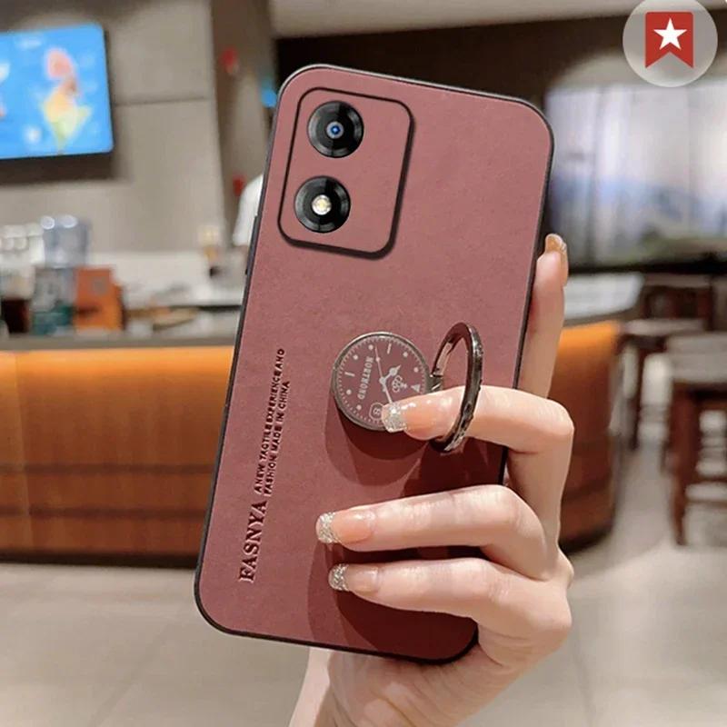 Кожаная подставка-кольцо из овчины Чехол для телефона Для Motorola Moto G85 E13 5G E14 Матовая защита объектива Ударопрочная задняя крышка