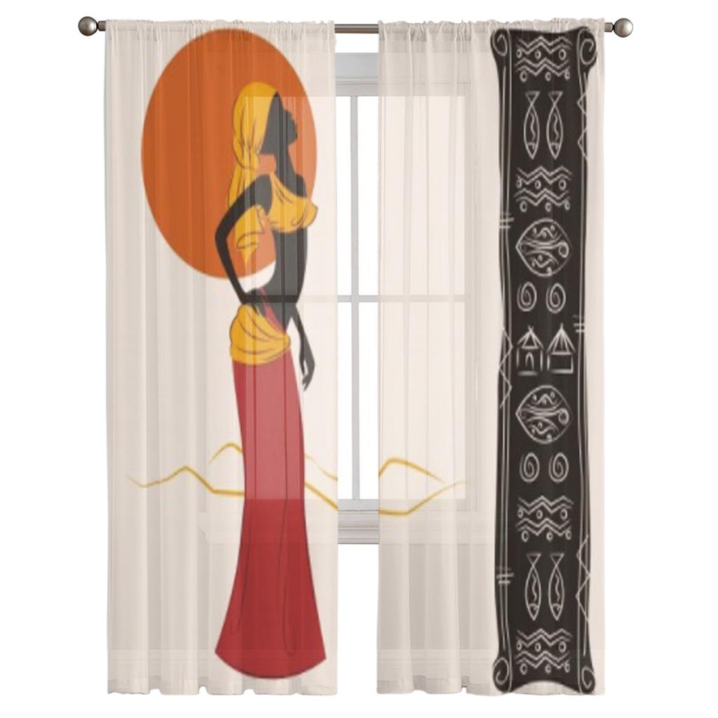 Beautiful African Woman And And Ancient Sheer Curtains For Bedroom Living Room Tulle Curtains For Kitchen Window Voile Curtains