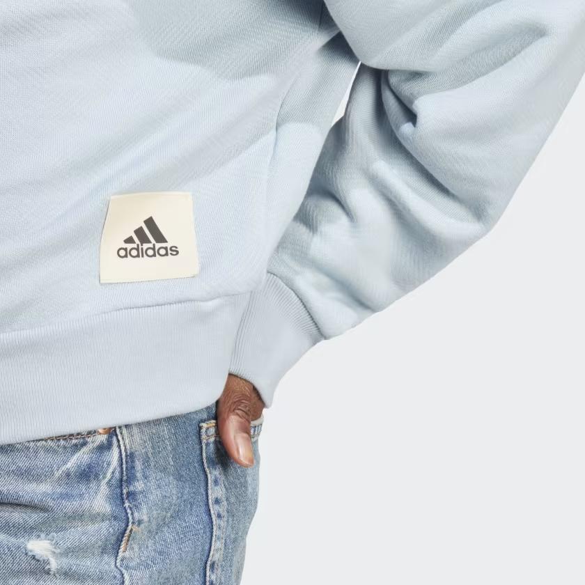 adidas Оригинальный однотонный свитер с круглым вырезом, короткий свободный свитер с длинным рукавом, женский свитшот, синий IA2999