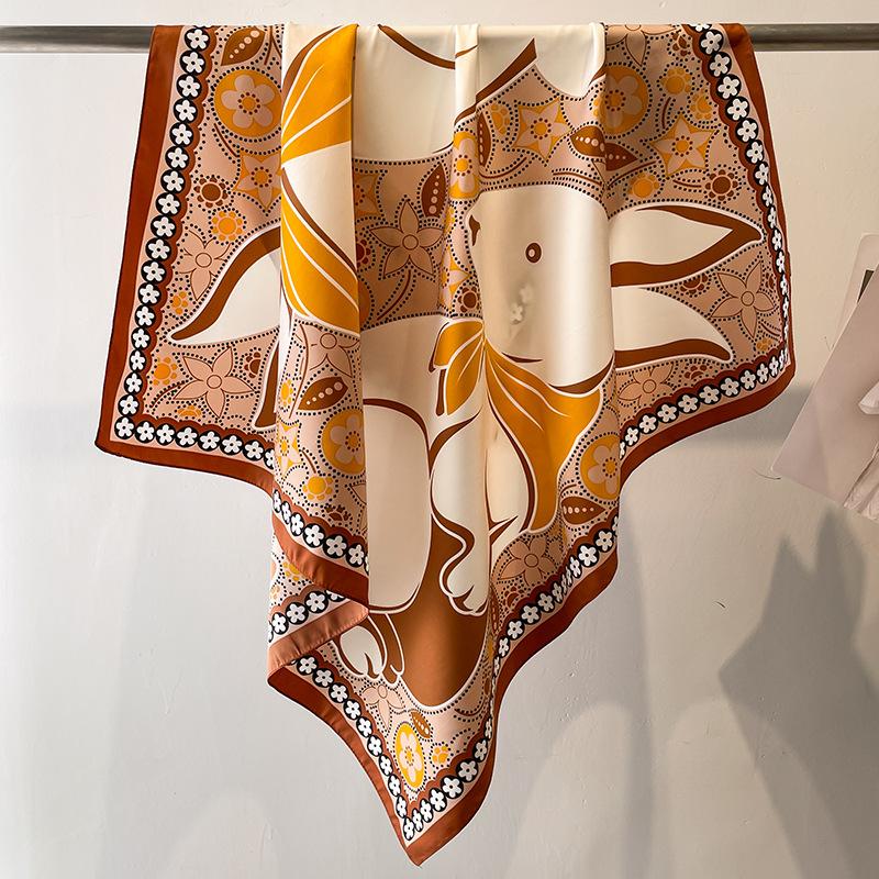 Luxury Brand Silk Scarf Women 90X90cm Hijab Square Scarf Bufanda Bandana Scarves Headband Kerchief Tie Bag Mom Gift Ribbon