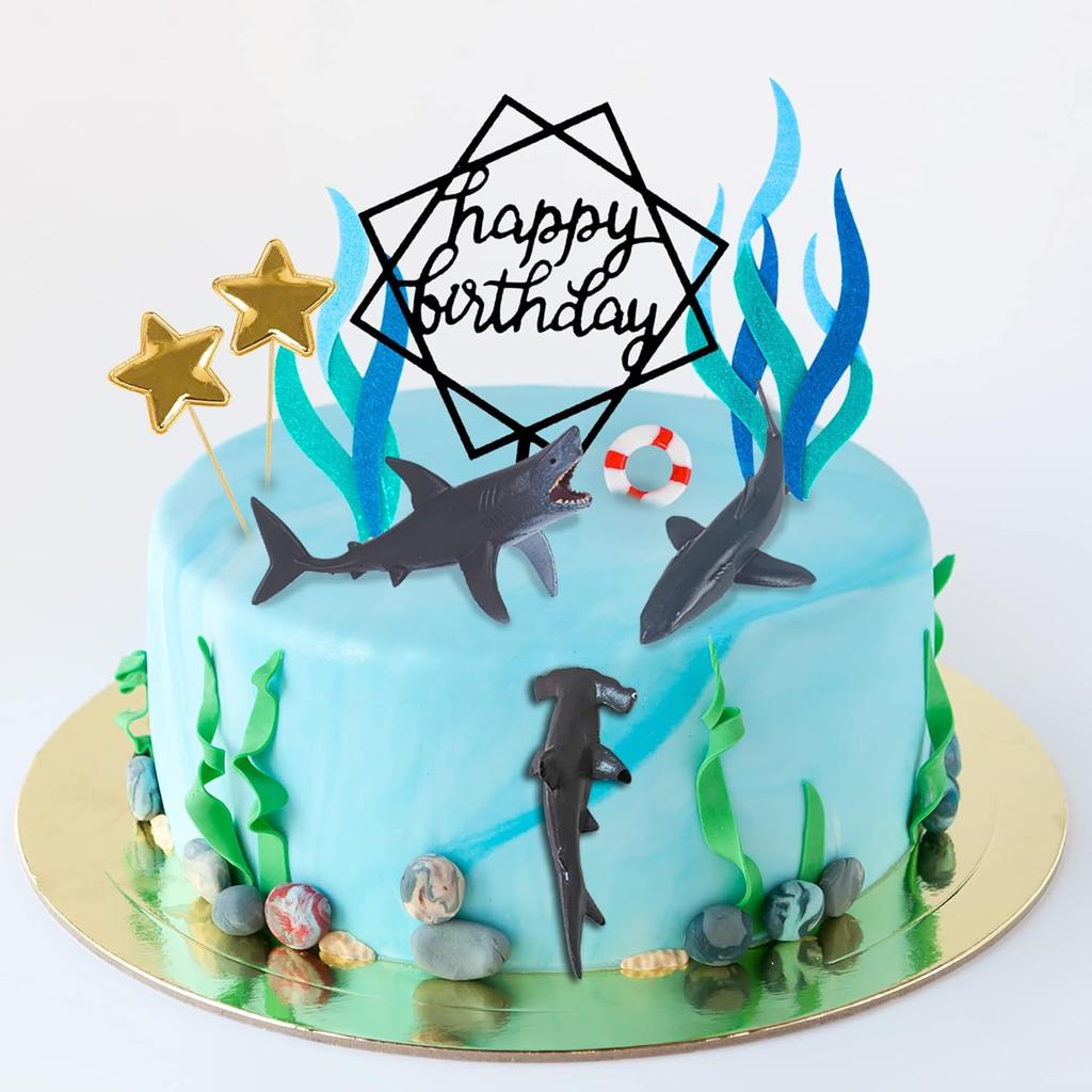 Украшения для торта Океан Топпер для торта Акула Фигурки Акулы Украшение Океанская Тема Синий Шар Декор для торта Морской Топпер для кекса