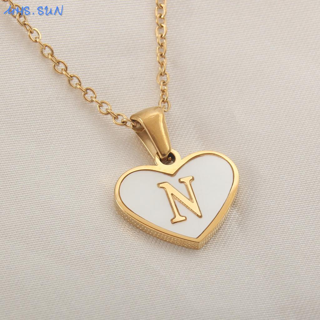 MHS.SUN Stainless Steel Heart Initial Necklace for Women Girls Gold Plated A-Z 26 Letter Pendant Choker Jewelry Birthday Gifts