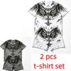 Summer Y2K Vintage Cross Skull Wings Graphic Printed Round Neck Short Sleeved T-Shirt And Shorts Set Men's and Women's T-shirt Shorts Set