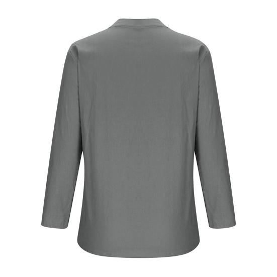 Women Casual Shirt V-Neck Buttons Half Placket Long Sleeve Blouse Solid Color Loose Fit Tunic Tops Office Lady Shirt