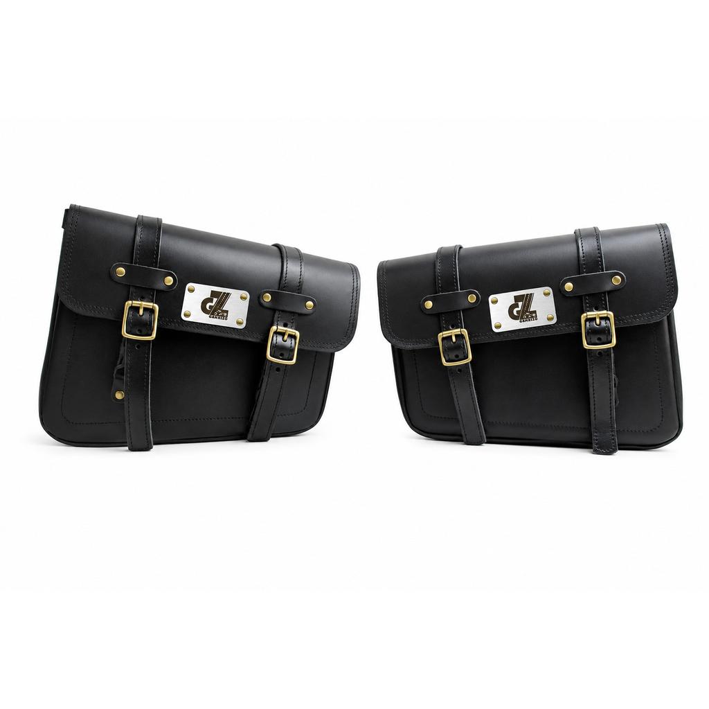 Black "Leather Saddle Bag Pair With Rails Fit For Royal Enfield GT & INT 650"