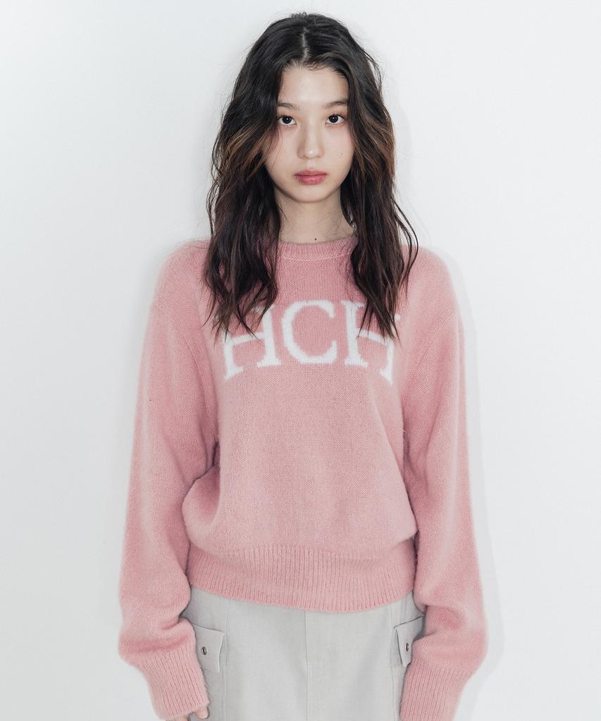 HARDCORE HAPPINESS Hch Logo Round Neck Wool Knit_Pink