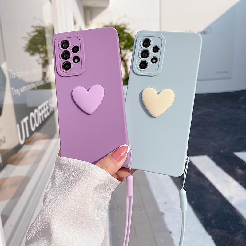 A 13 52s 53 Love Heart Lanyard силиконовый чехол для Samsung Galaxy A52 A53 A13 A23 A33 A73 A72 A32 A12 A22 4g 5g полное покрытие камеры