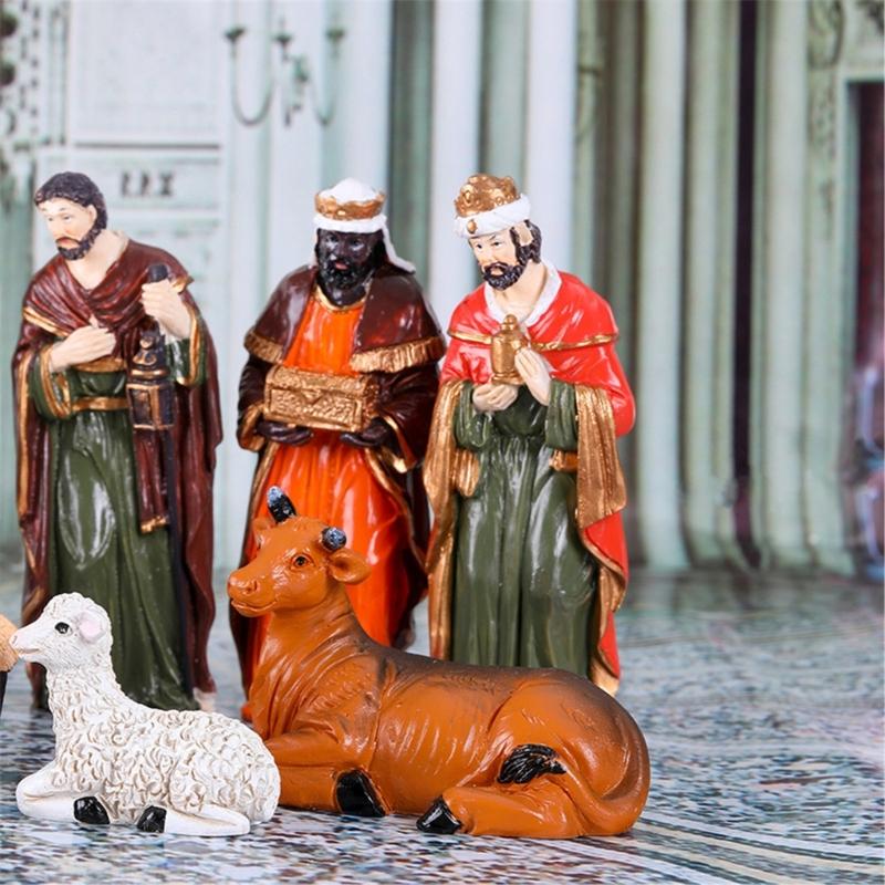 10cm Christ Birth Ornaments Gift Nativity Scene Resins Figurines Statue Christmas Manger Decoration Catholic Figures