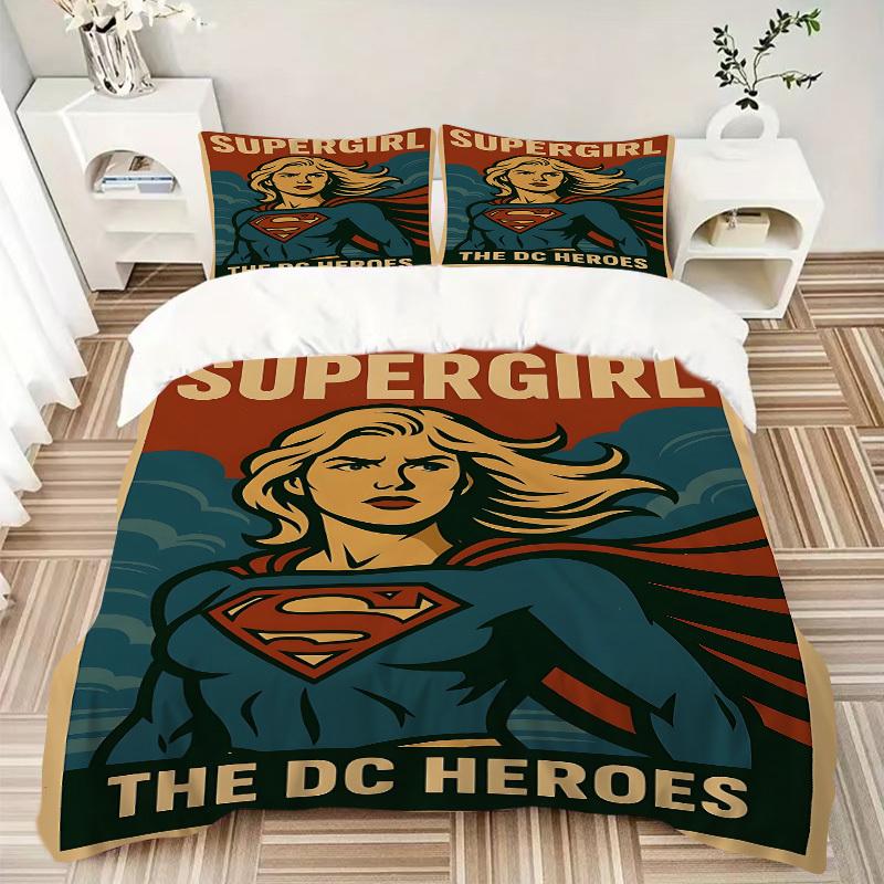 3pcs Supergirl Duvet Cover Set, 1 Duvet Cover + 2 Pillowcases (No Insert), Cozy Bedding, Bedroom Set, Easy Care, Durable yy251103084