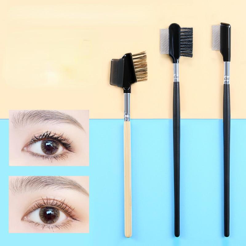 Double Ended Wood Handle Eyebrow Brush Eyelash Brush 2 In 1 Professional Makeup Brush