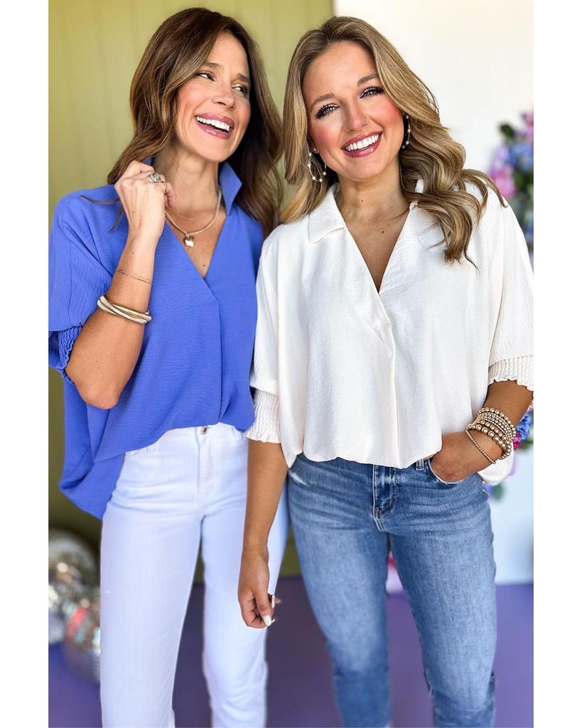 Azura Exchange Темно-синяя блузка с квадратным воротником и манжетами на рукавах