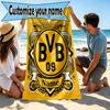 Custom Name Personalized Borussia Dortmund Bvb Print Beach Towel, for Trip Camping Beach Party Home Decor, Birthday Gift for Family & Friends