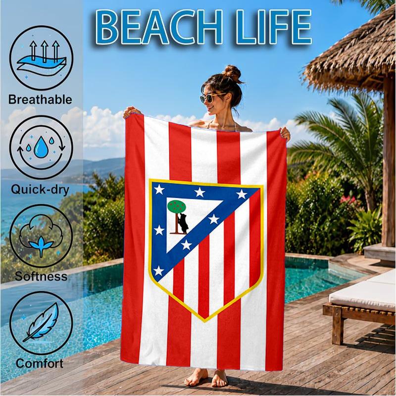 Atletico Football Club Printed Microfiber Beach Towel, Soft And Absorbent, Quick-Dry, Ideal for Summer Travel, Beach Essential, Swimming Pool
