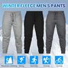 Men Winter Pants Thickened Plush Solid Color Drawstring Elastic Waist Plus Size Slim Fit Mid Waist Warm Ankle Banded Pockets Sports Trousers Daily