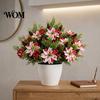 Holiday Party Decor 5 Heads Artificial Poinsettia Flowers, Christmas Fake Pine Berry Decoration, Home Interior Floral Accents Fade-Resistant
