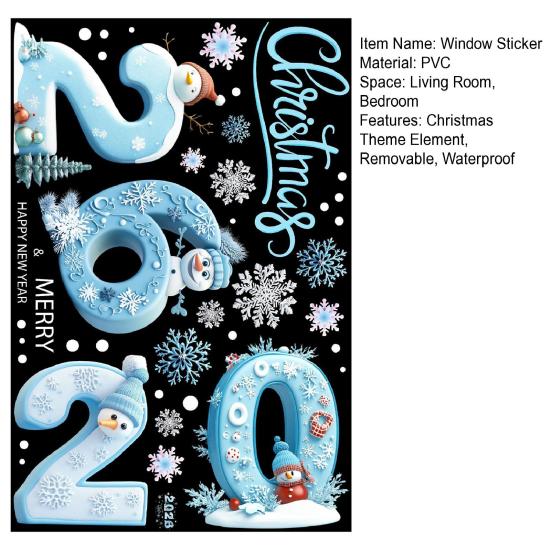 2026 Merry Christmas Window Cling Removable Waterproof PVC Winter Christmas Happy New Year Static Glass Sticker Holiday Party Decoration Decal