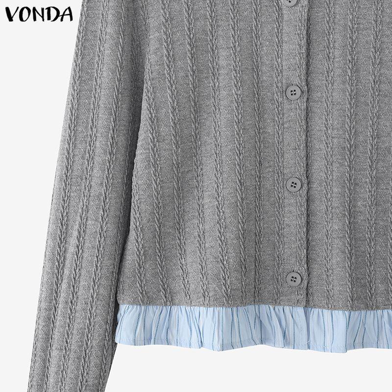 VONDA Женские повседневные укороченные облегающие топы-блузки со структурным полосатым узором