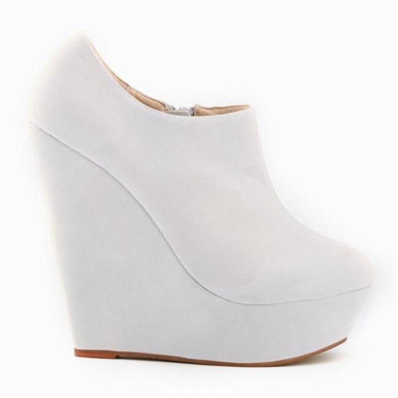 Женские ботильоны из флоковой кожи на очень высоком каблуке 14 см, на танкетке, на молнии, короткие сапоги, модная женская обувь