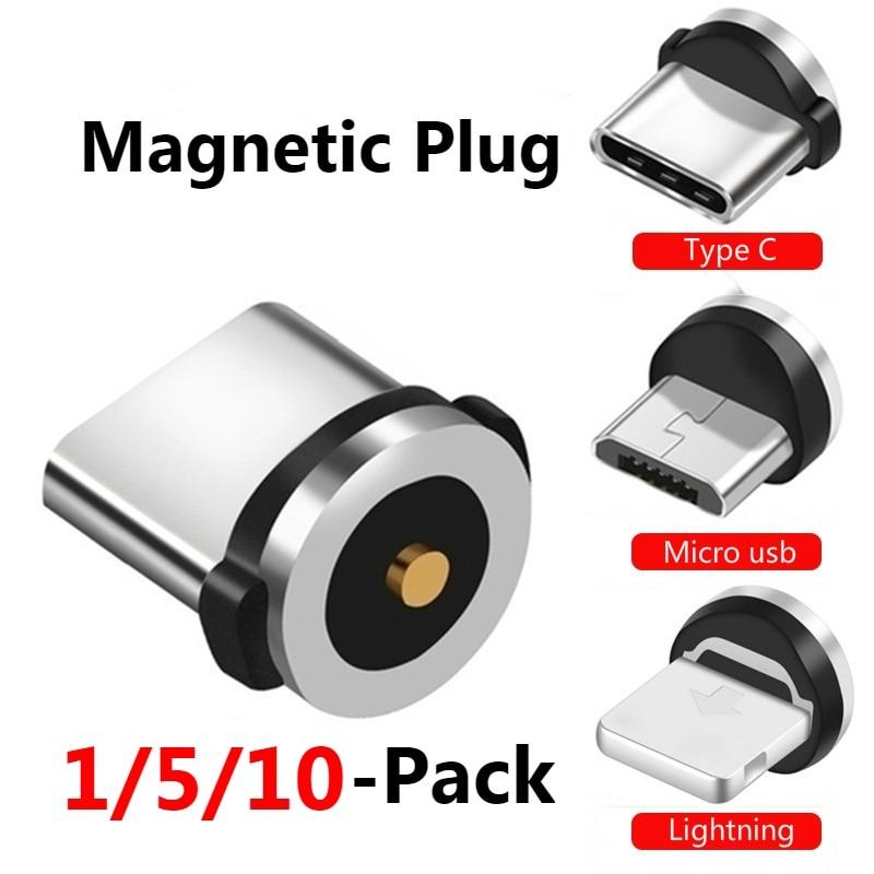 1/3/5/10 шт. круглый магнитный кабель с разъемом типа C Micro USB C 8-контактные вилки адаптер для быстрой зарядки телефона Microusb Type-C магнитный разъем для зарядного устройства