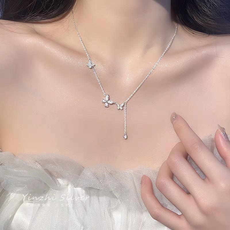 Серебряное ожерелье S925 с кисточкой в виде бабочки, Элегантная женская цепочка на ключицу, Уникальный высококлассный модный дизайн