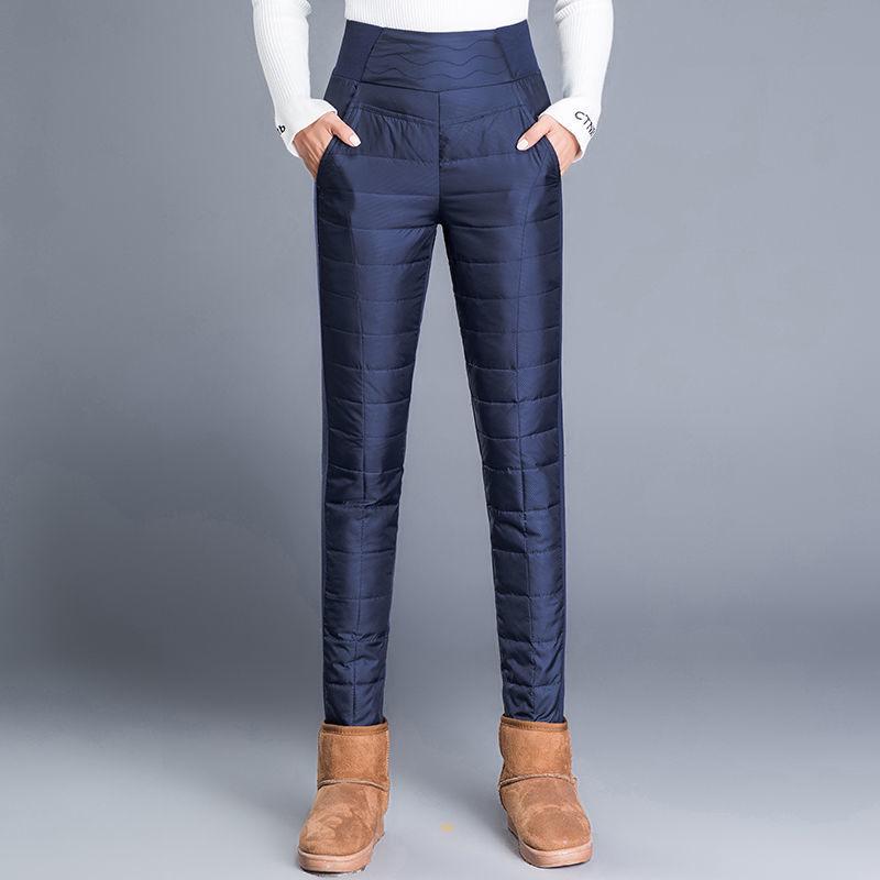 Женские утепленные пуховые брюки с высокой посадкой - Приталенный крой, Большой размер, На флисовой подкладке, Теплая зимняя одежда для женщин среднего и пожилого возраста