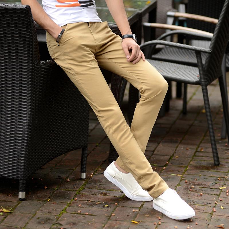 Мужские повседневные брюки из эластичного хлопка прилегающего силуэта в корейском стиле
