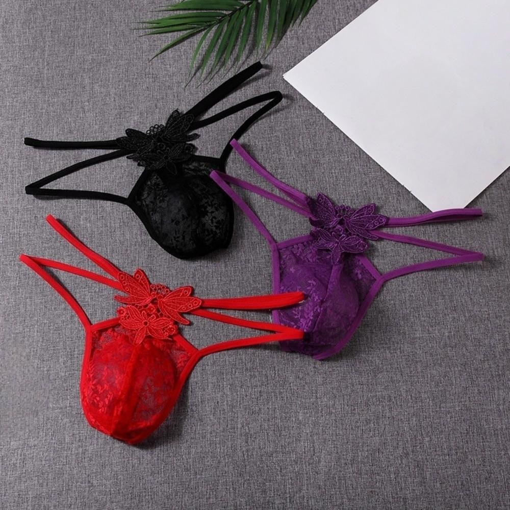 Low Waist Mesh Sheer Panties Transparent T-back Briefs Men Thin Men's Lace Thong Male