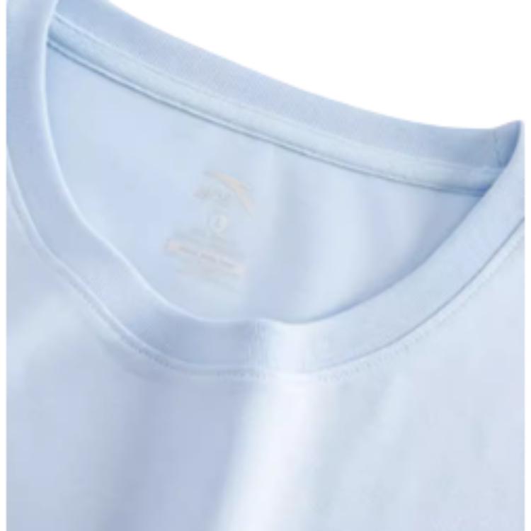 Anta Серия «Спортивный образ жизни» Однотонная футболка с круглым вырезом, удобная, дышащая, универсальная, с коротким рукавом, женская, небесно-голубая, 962528112-4