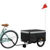 VidaXL Bicycle Trailer, Transport Cart with Hitch Bar, Bicycle Trailer with Flag for Luggage, Black 94105