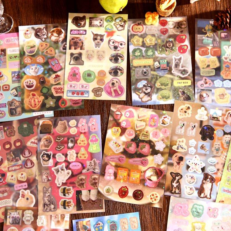 30 Pages Korean Ins Cute Pets Dog Cat Decorative Stickers Book Scrapbook Phone DIY Journal Collage Material Sticker Kids Gift