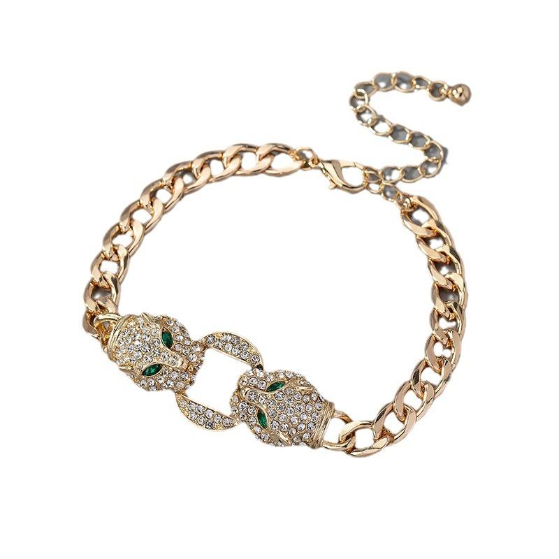 European and American Minimalist Round Leopard Head Enamel Bracelet