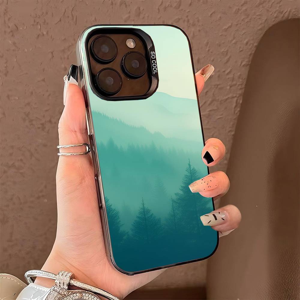 Чехол для телефона "Туманный горный лес" для iPhone 17 17Air 16 15 14 13 12 11 Pro Max Plus Цветной Серебристый
