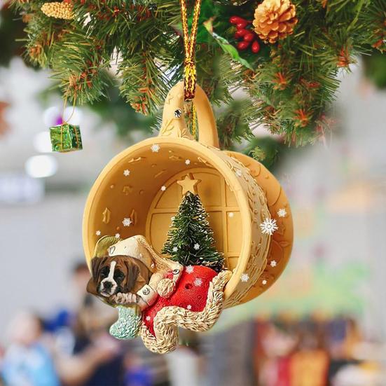 3D чашки украшения для собак в рождественском стиле очаровательны с подвесной веревкой акриловые праздничные украшения для дома и автомобиля