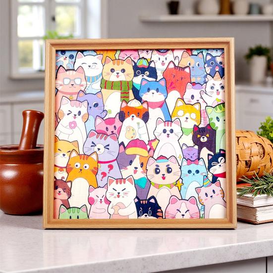 Yousheng  Wooden Cat Coloring Puzzle Kit with Marker Pens Glue DIY Hand-Painted 3D Irregular Cartoon Kitten Puzzle Photo Frame Decoration Ornament