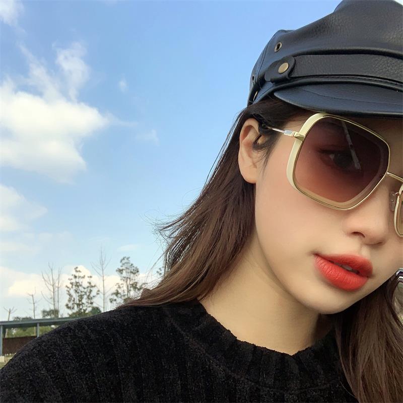 Internet celebrity GM square metal sunglasses, fashion thick edge double ring sunglasses trend big frame ins sunglasses women
