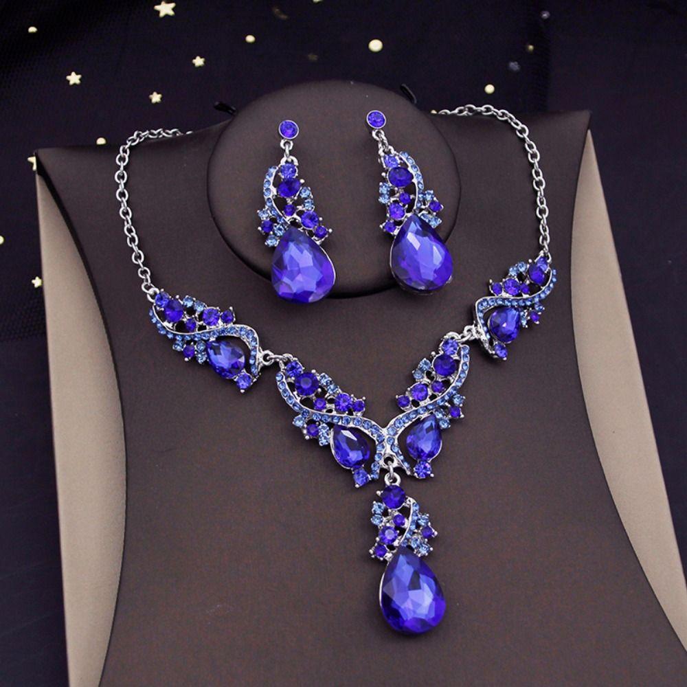 Exaggerated Rhinestone Jewelry Set Crystal Women's Necklace Water Drop Necklace Earrings Set  Women