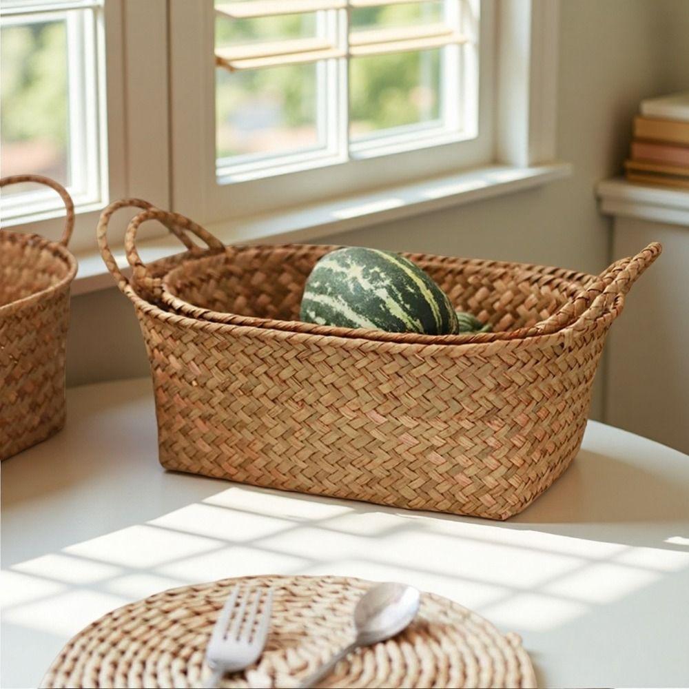 Gifts Portable Handwoven Rattan Basket Rattan Storage Basket with Handle Storage Baskets Desktop Storage Tool Food Plate