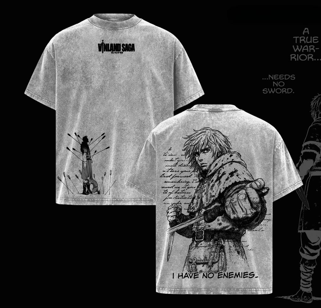 Unisex Thorfinn VINLAND SAGA T-shirt Anime Printed Washed Oversized Tshirt Short Sleeve Cotton Casual Tees Tops Men's Unisex Clothing