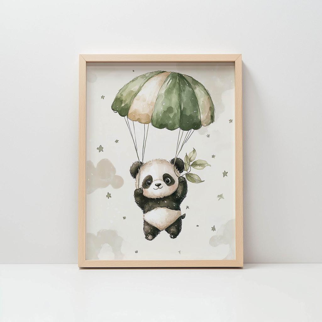 Plakat Panda Na Spadochronie - Bezkresne Niebo Plakat Panda Na Spadochronie - Bezkresne Niebo, 30X40 Cm, Rama Aluminiowa Złota, Papier Matowy 230 Gsm
