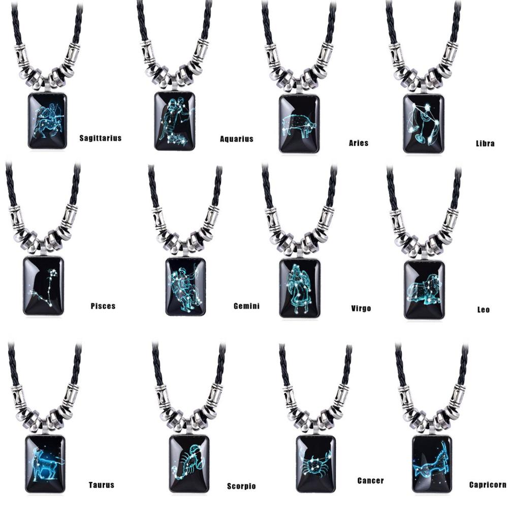 Ladies 12 Zodiac Astrology Design Pendant Necklace Constellation Galaxy